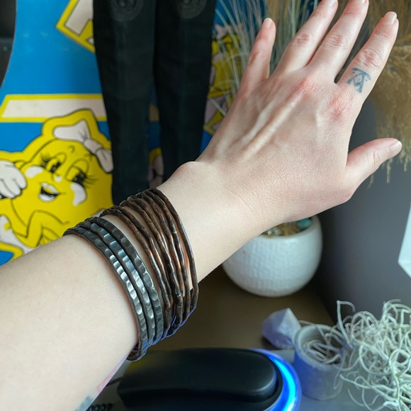 SOLD LOT Free People Gypsy Sterling Copper Bangle Bracelets goth punk grunge 90s - Picture 6 of 9